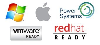 Five of the platforms GoAnywhere works with: Windows, Apple, IBM i (iSeries), VMware, and RedHat