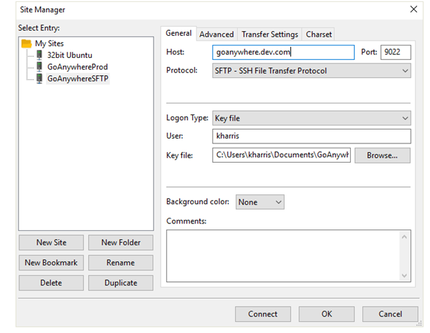 filezilla sftp ssh key