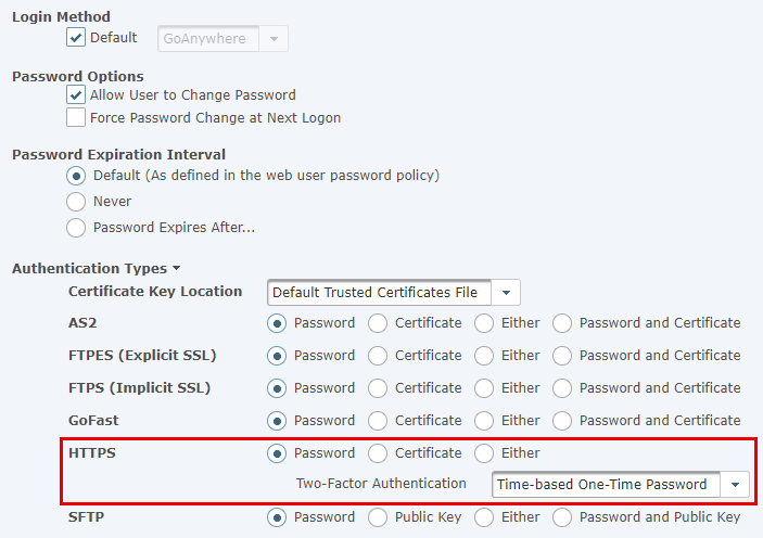 Web User Authentication Settings 