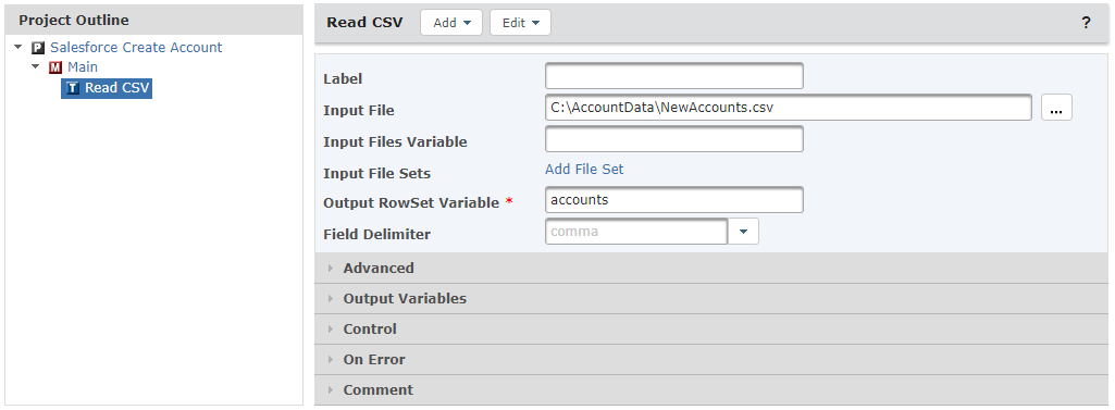 Read CSV Task