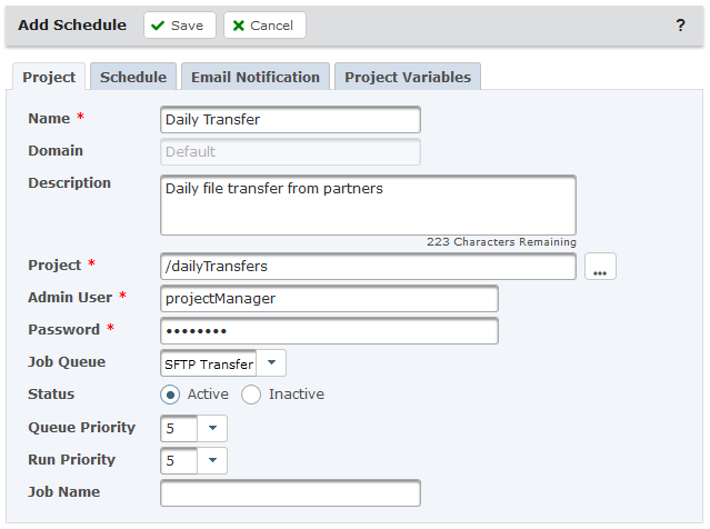 Schedule Project Tab